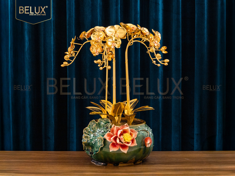 Chậu Lan Vàng Sen Ngọc mạ vàng 24k&nbsp;cao 50cm